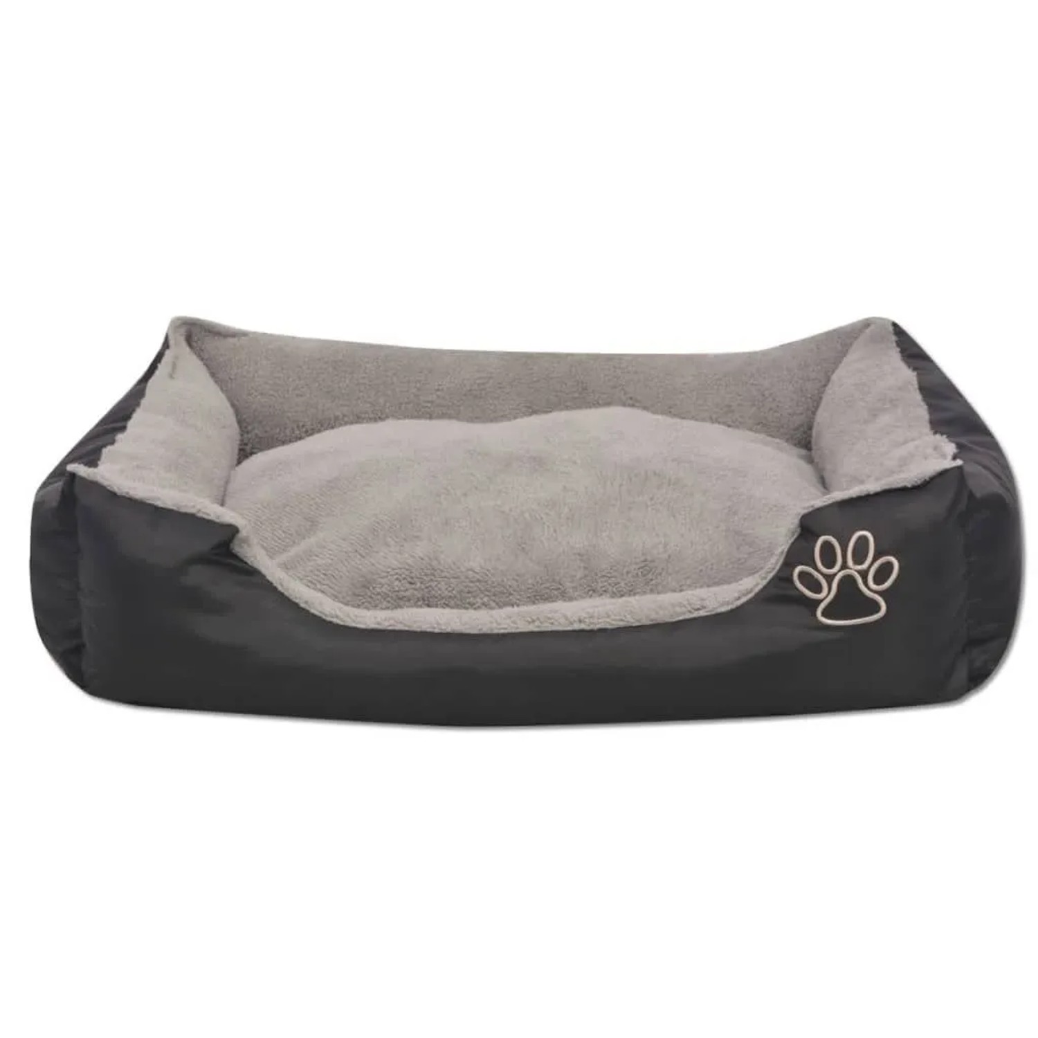 Schwarzes vidaXL Hundebett XL mit Kissen und Pfoten-Motiv. Gemütliches Hundekörbchen für drinnen und draußen.
