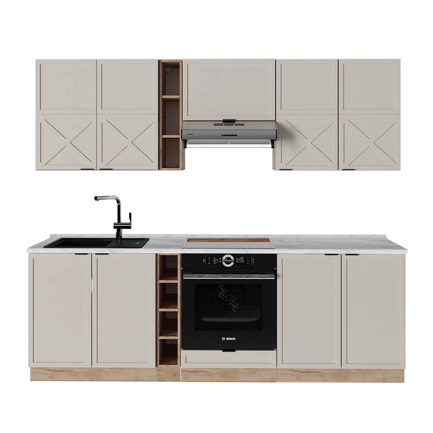 Vicco Fame-Line Küchenzeile GrauBeige/Goldkraft Eiche 235 cm AP Marmor günstig online kaufen