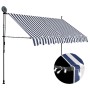 vidaXL Einziehbare Markise, blau-weiß gestreift, mit LED und Handkurbel, 250 cm breit.