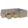 Beiges 13-tlg. vidaXL Garten-Sofa-Set aus Poly Rattan mit Tisch und Kissen.