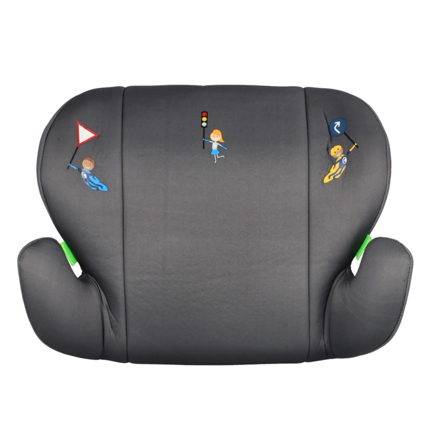 Cartrend Kindersitzerhöhung in Grau mit kindlichen Motiven für mehr Sicherheit im Auto.