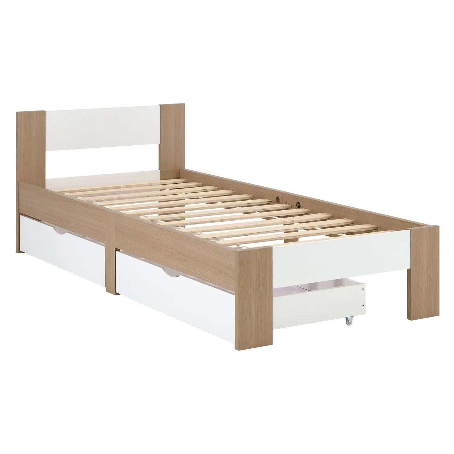 Homestyle4u Holzbett 90x200 cm mit Federkernmatratze und 2 Bettkästten Einzelbett 3355