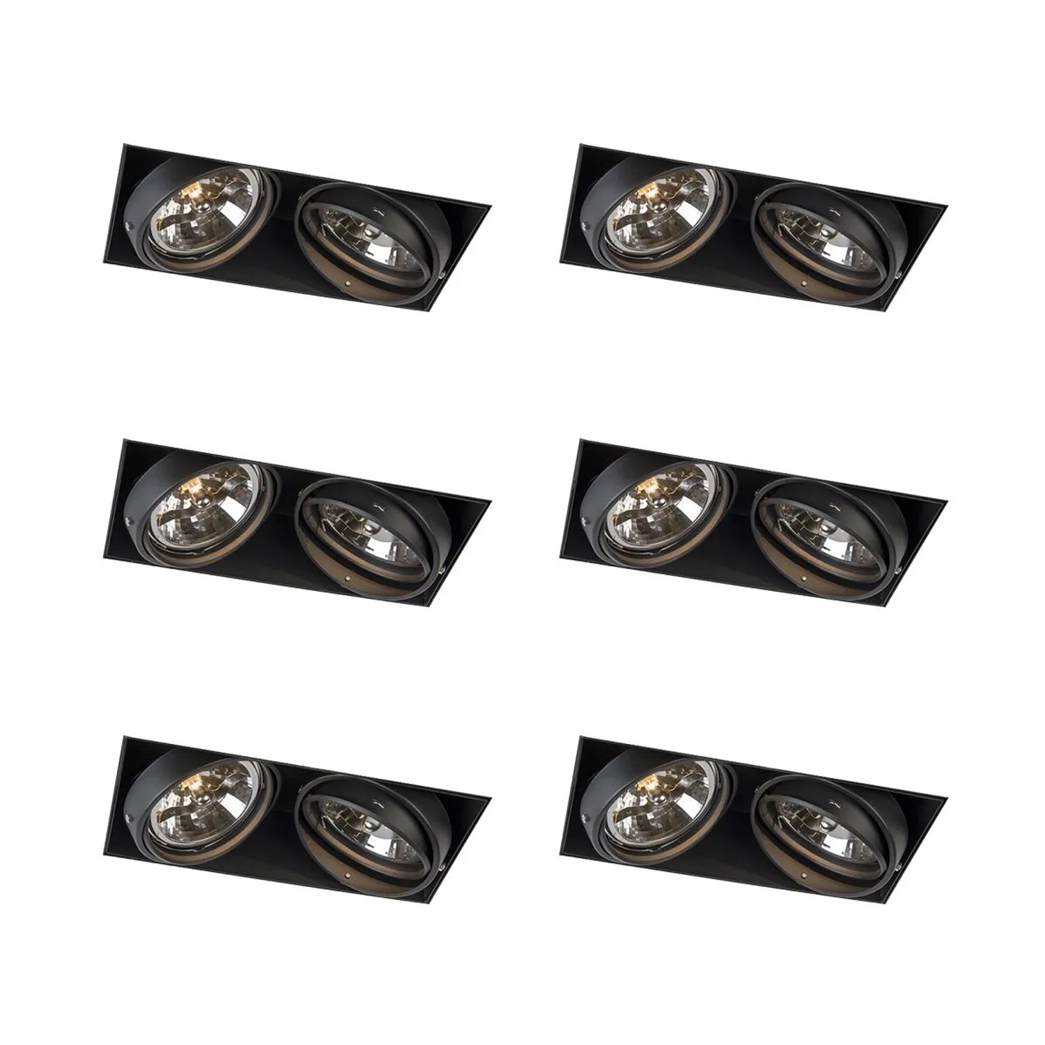 QAZQA Set mit 6 Einbaustrahlern Schwarz AR111 Schwenkbar und Neigbar Trimless 2 Licht Oneon