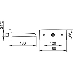 Technische Zeichnung: Keuco Schwallbrause meTime Spa Chrom für Wandanschluss mit Maßen.