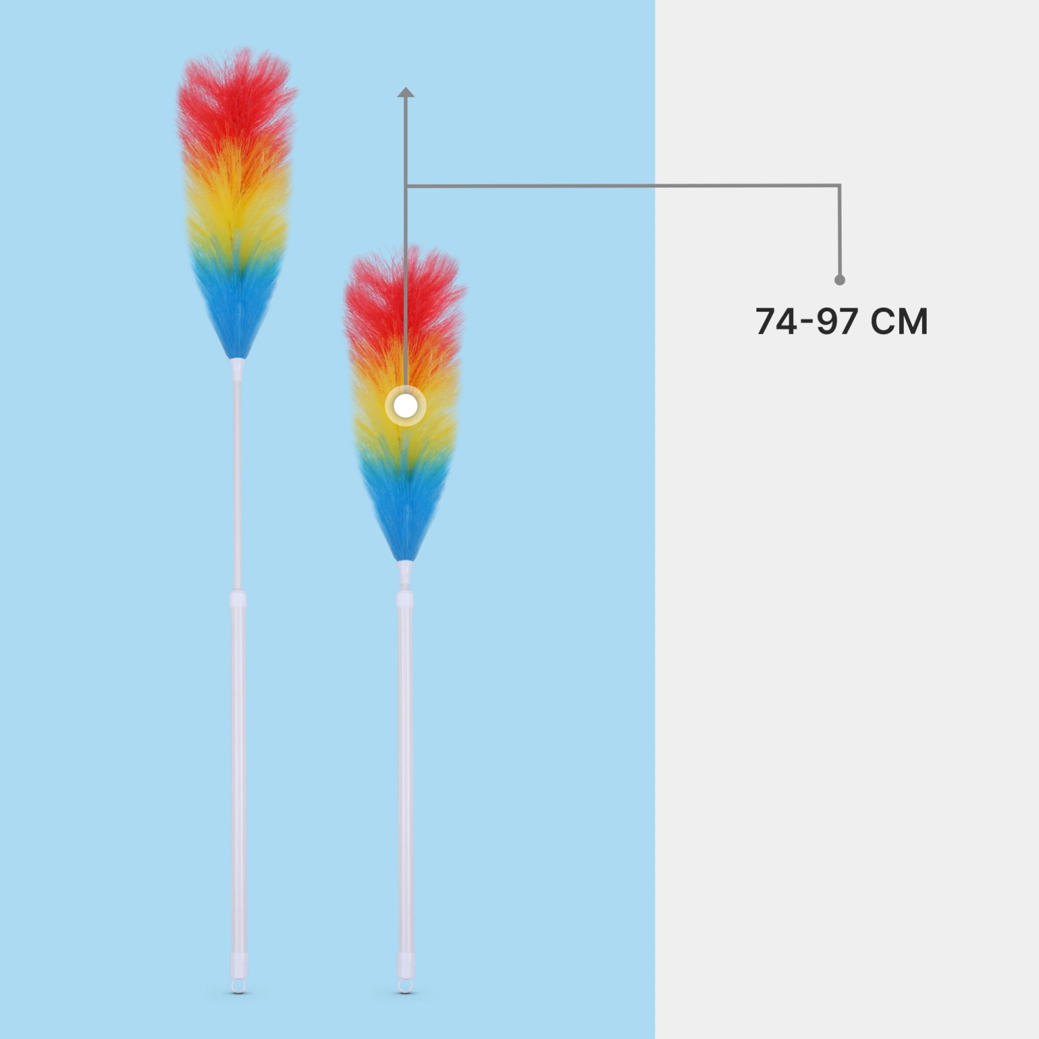 Bestlivings Staubwedel 2er-Pack, ausziehbar bis 97cm, bunter Bürstenkopf, weißer Stab.