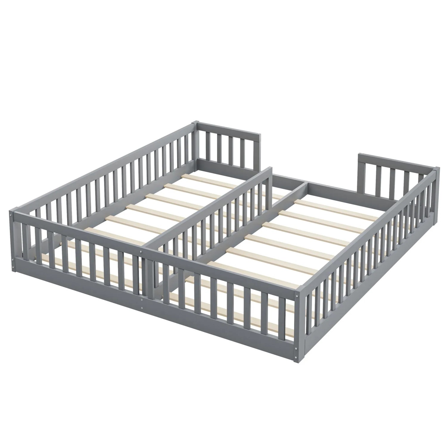 KOMHTOM Paneelbett 90x200Cm Kinderbett Mit Geländer Und Lattenrost Für Familien Mit Zwei Kindern Kiefernholz Grau Ohne Matratze