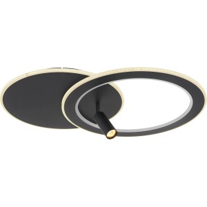 Moderne, schwarze LED-Deckenleuchte Marian mit zwei Ringen und Spot.