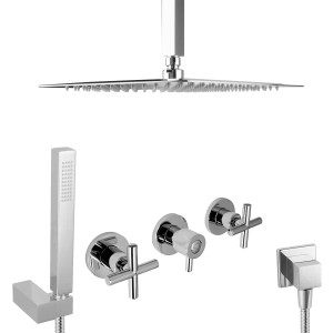 PaulGurkes Unterputz Regendusche Set mit eckiger Kopf- und Handbrause, verchromt.