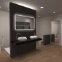 DSK Design LED-Lichtspiegel Silver Rio, 120x70 cm, mit sandgestrahlter LED-Umrahmung im Badezimmer.