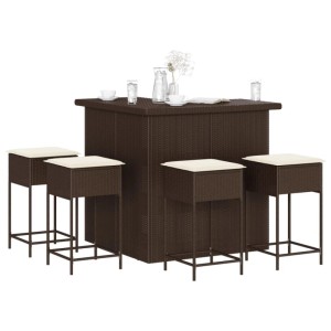 vidaXL 5-Tlg Gartenbar-Set mit Kissen Braun Poly Rattan 3261501
