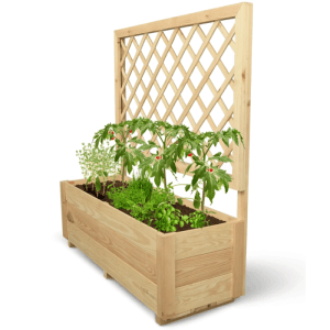 DELUKE Pflanzkasten mit Rankgitter THIO mit Vlies Handschuhe Hochbeet mit Rankhilfe Blumenkasten für Kletterpflanzen 98cm Breit