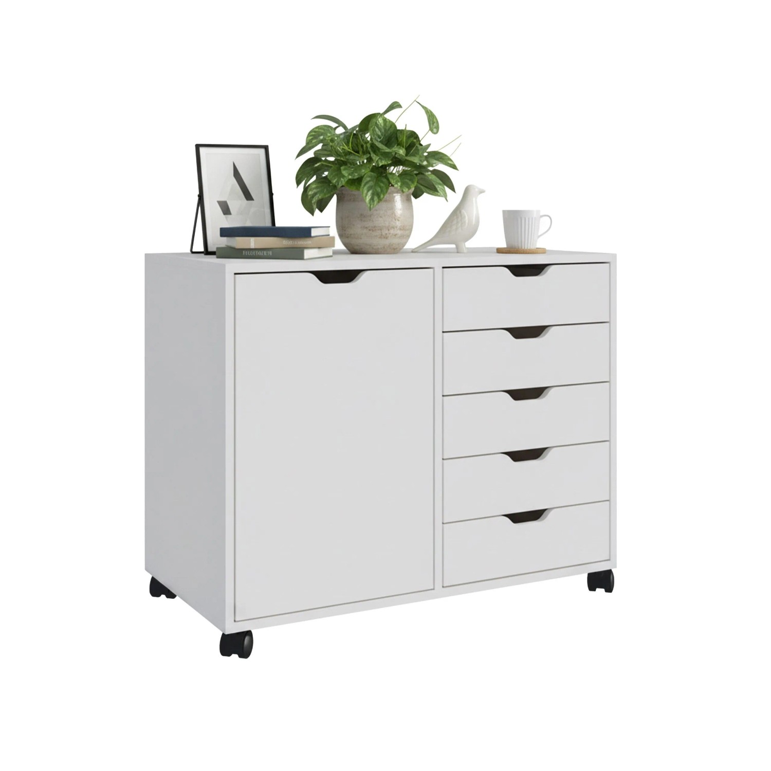 Relaxdays Rollcontainer mit Schubladen und Fächern Holzwerkstoff Weiß Verstellbar 65 cm x 78 cm x 40 cm 24,8 kg