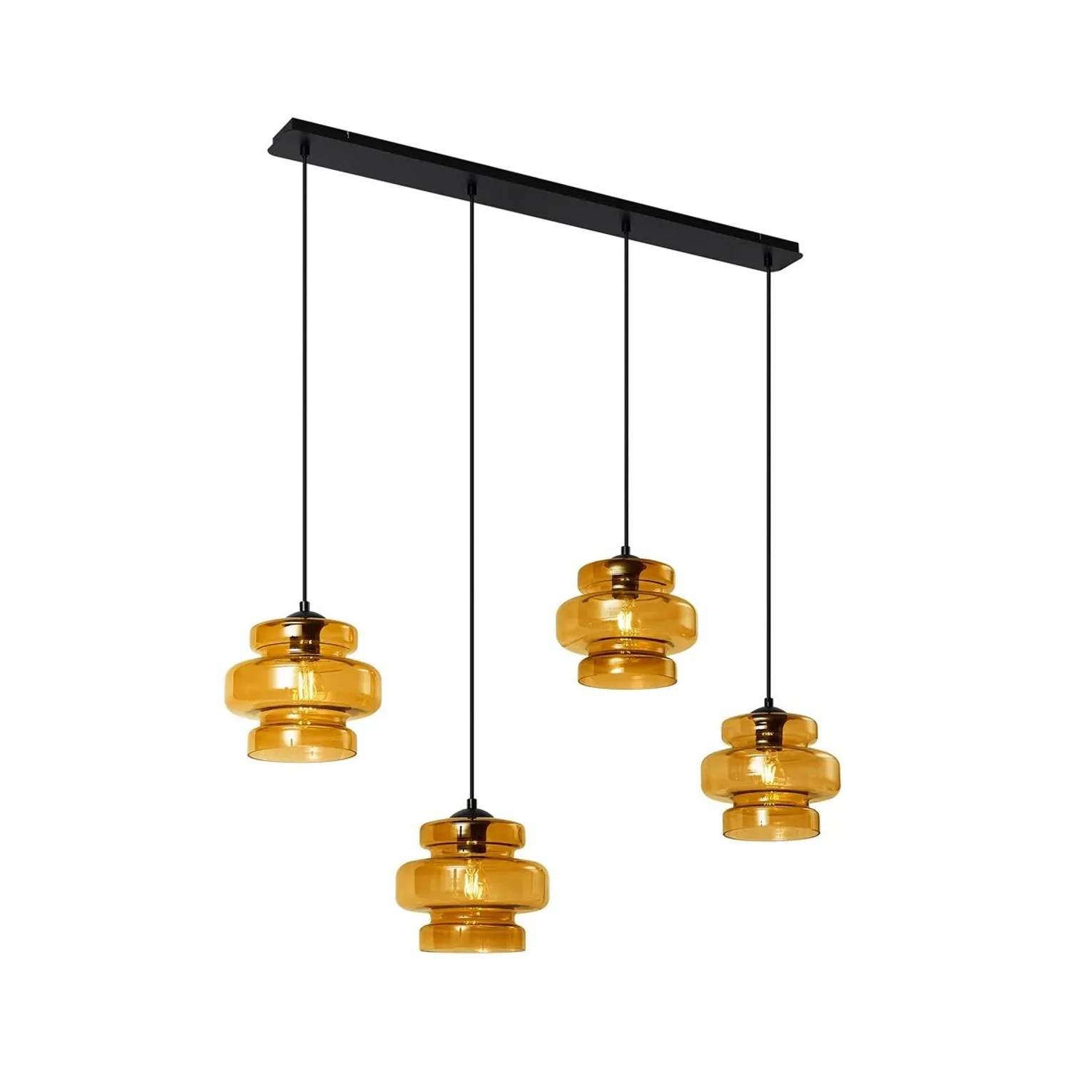 Qazqa Retro Hängelampe Schwarz Mit Orangefarbenem Glas 4 Lichter Denise