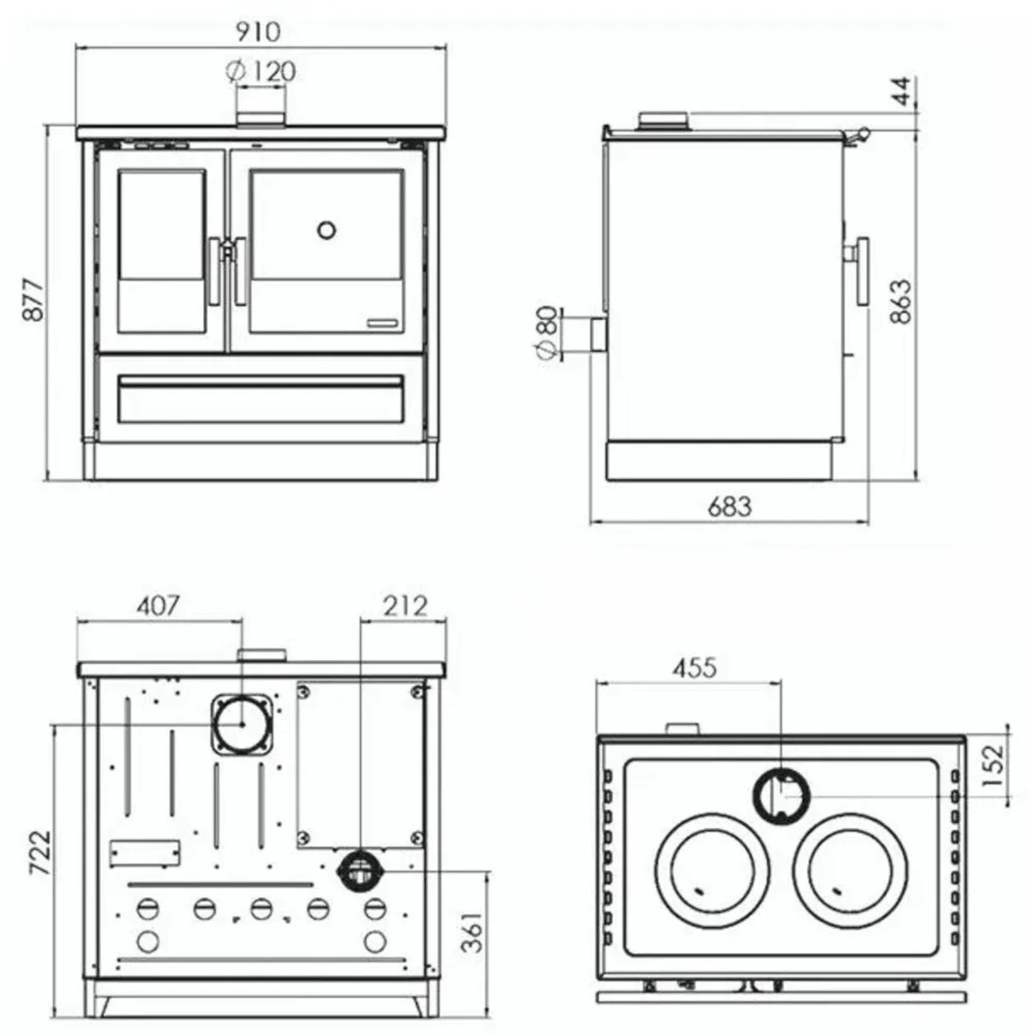 Plamen Küchenofen Holzherd Modell 910 Schwarz mit 9 kW_3