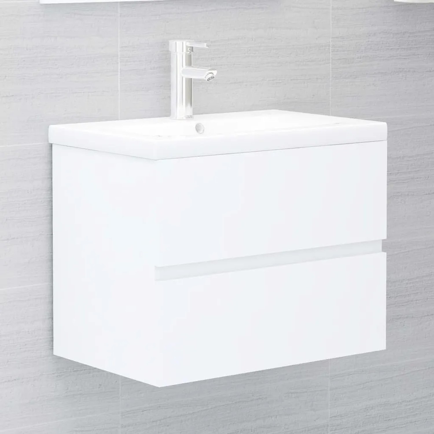 Weißes vidaXL Badmöbel-Set mit Waschbeckenunterschrank, Becken und Spiegel.