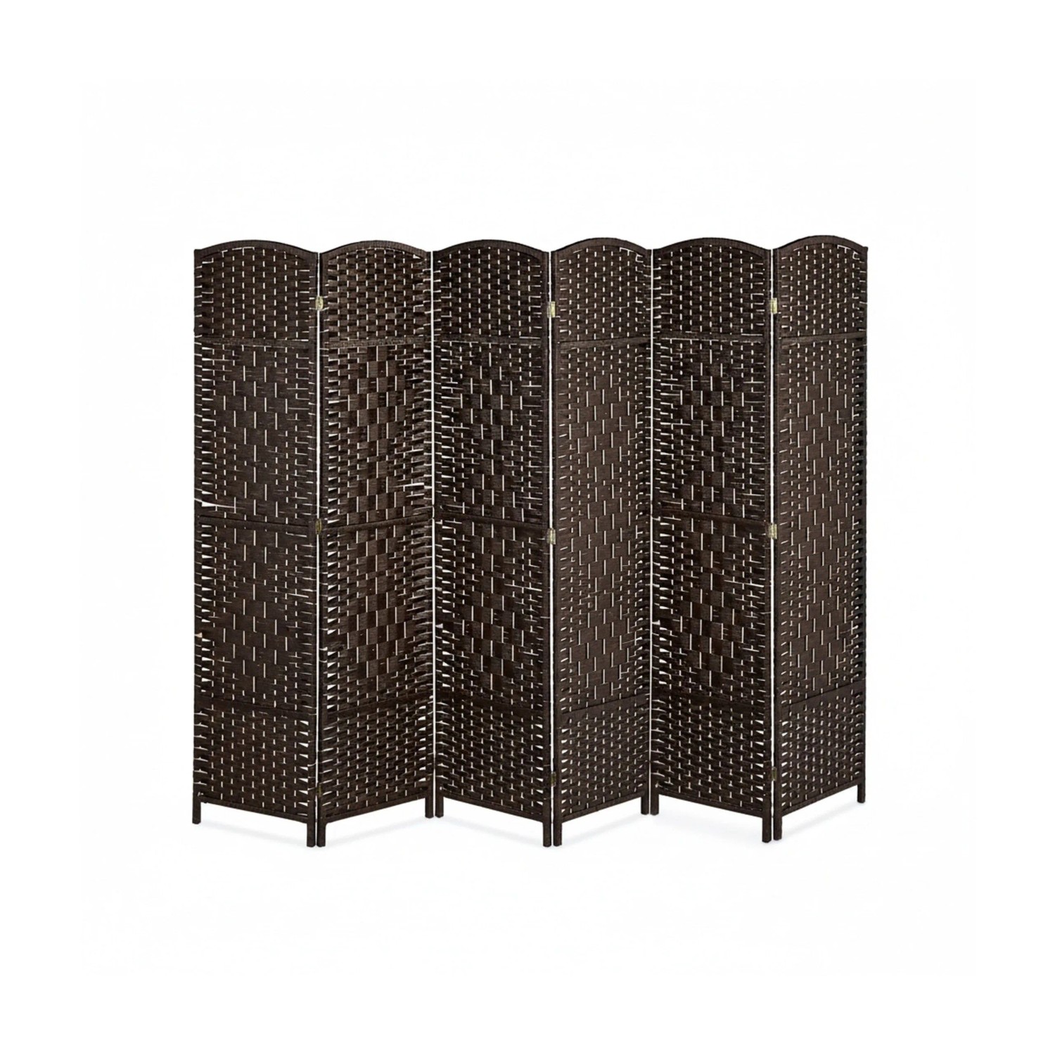 Relaxdays Paravent Holz Papierseil Braun 6-teilig Faltbar Freistehend 170 cm x 240 cm x 2 cm 6,6 kg