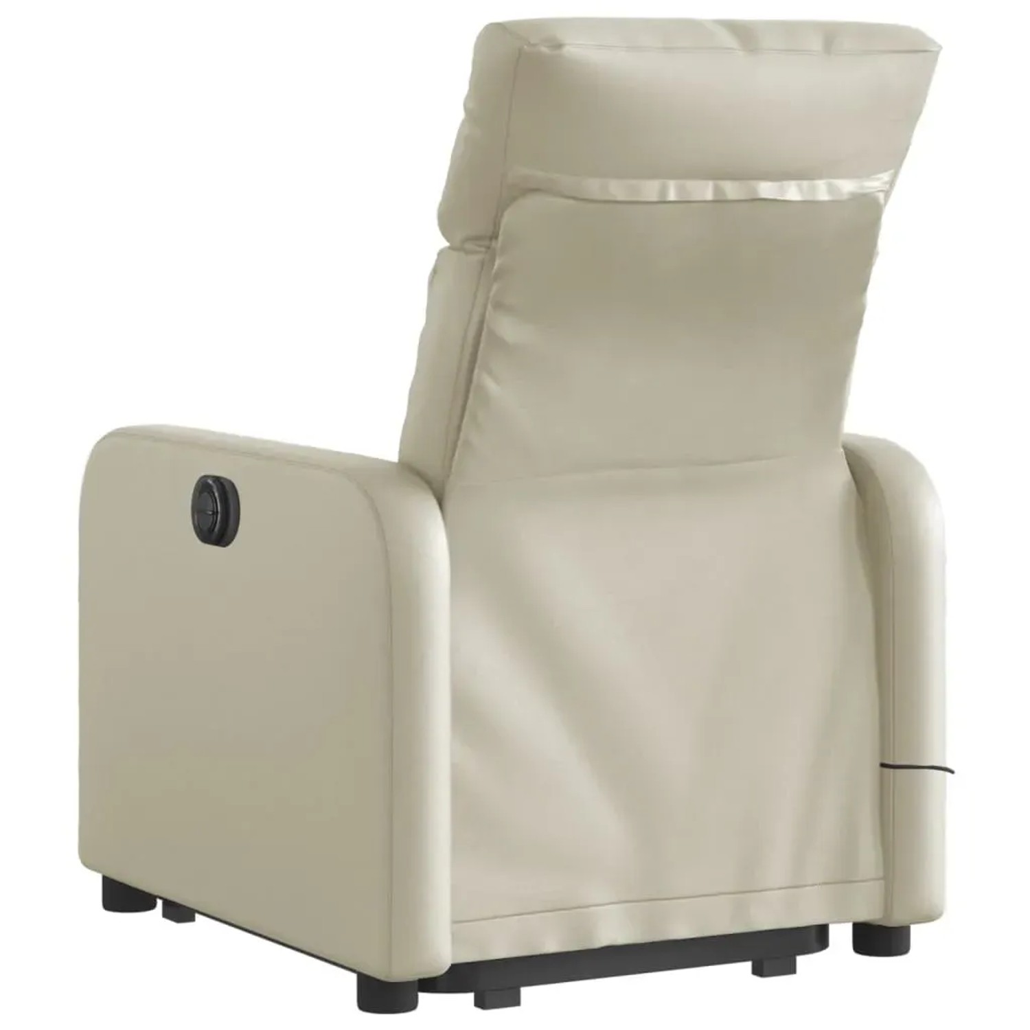 Rückansicht: Cremefarbener Massagesessel mit Aufstehhilfe, Relaxsessel aus Kunstleder.