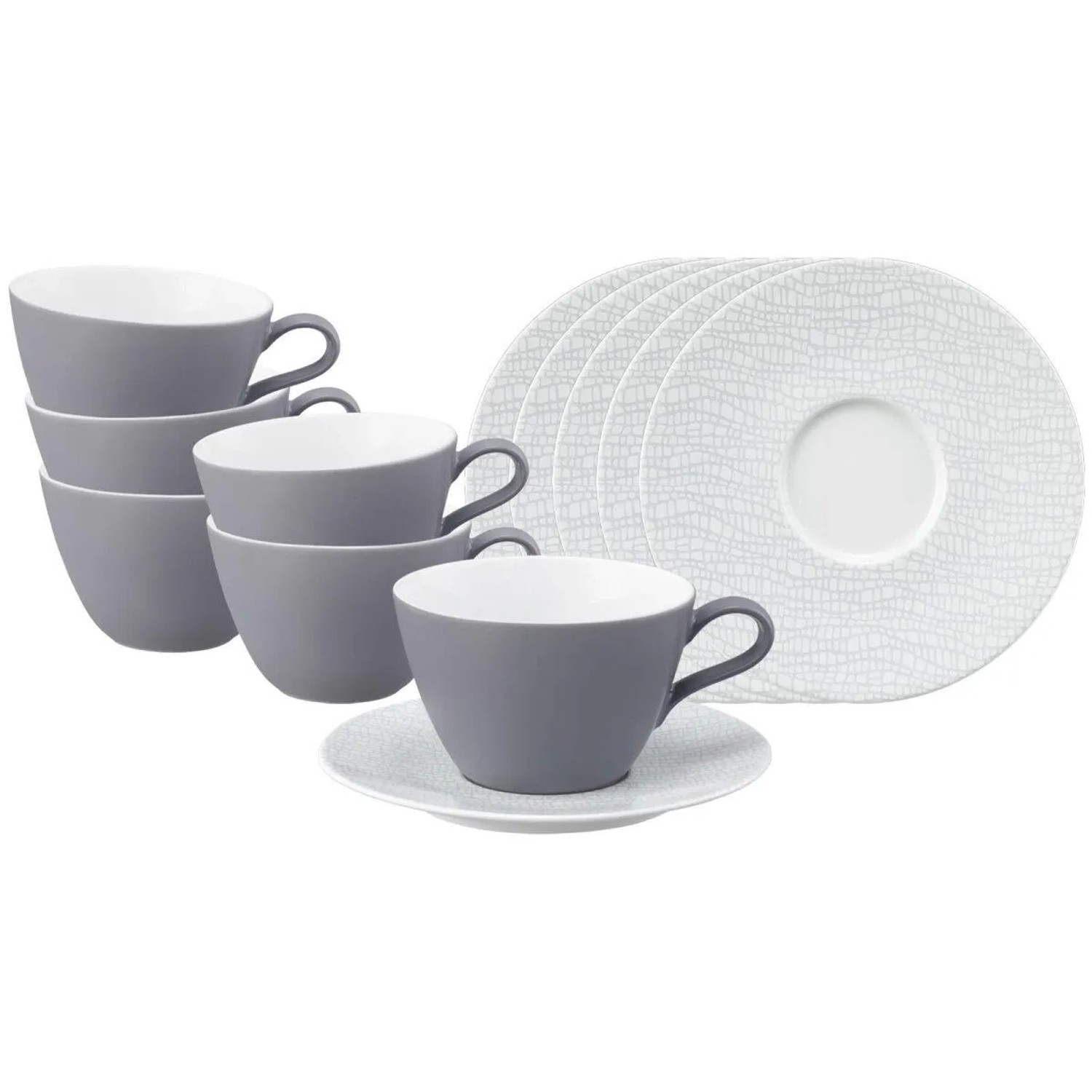 Seltmann Weiden Life Fashion Milchkaffeetasse mit Untertasse 370 ml 6er Set Elegant Grey