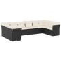 Schwarze 10-tlg. vidaXL Garten-Sofagarnitur aus Poly Rattan mit cremeweißen Kissen.