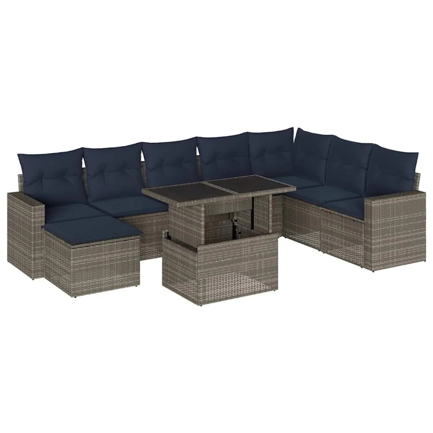vidaXL 9-Tlg Gartensofa-Set mit Kissen Grau Polyrattan 3267471 günstig online kaufen