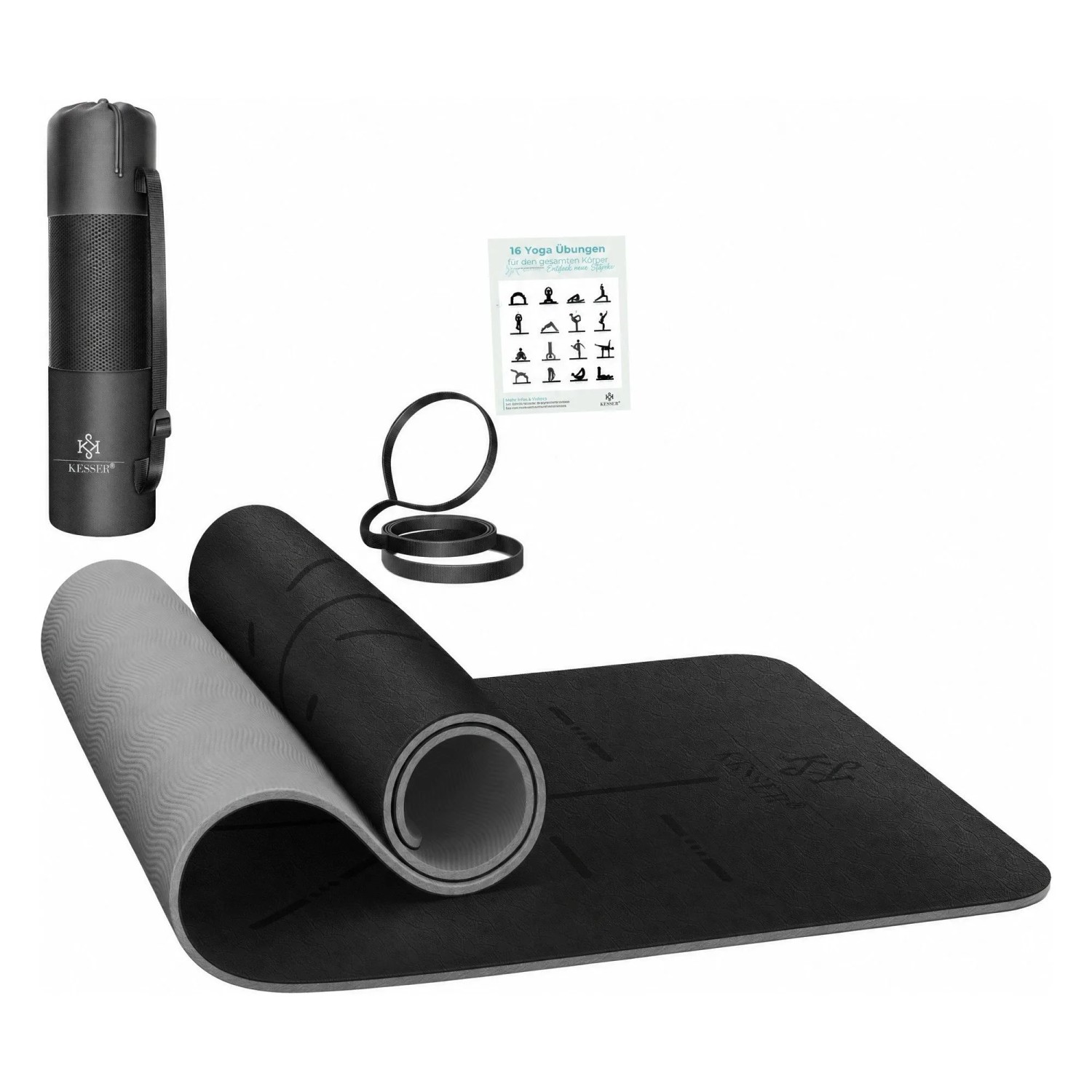 KESSER Gymnastikmatte TPE Rutschfest Größe 183 x 61 cm Farbe Schwarz