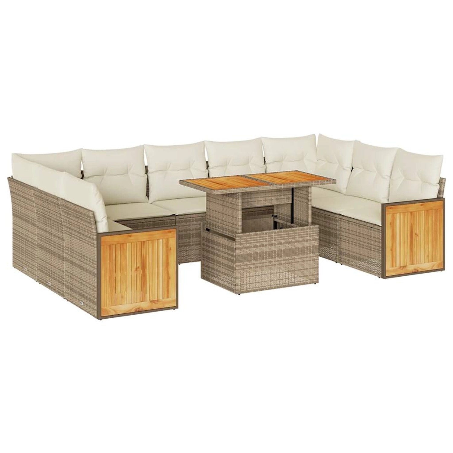 vidaXL 10-Tlg Garten-Sofagarnitur mit Kissen Beige Poly Rattan Akazie 33277 günstig online kaufen