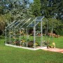 Halls Gewächshaus Popular 106 aus Alu, 6,2 m², mit Pflanzen im Garten.