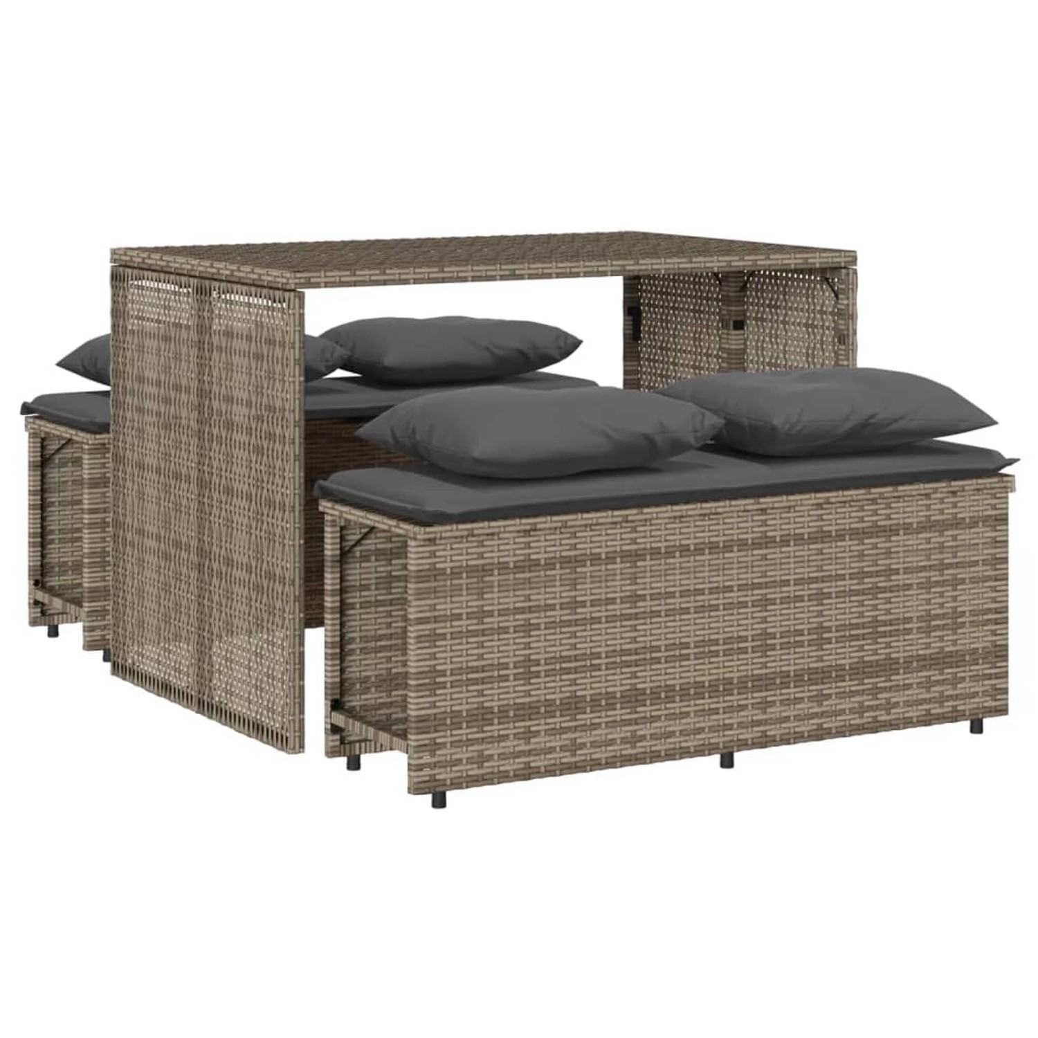 vidaXL 3-Tlg Garten-Essgruppe mit Kissen Grau Poly Rattan 4003904 günstig online kaufen