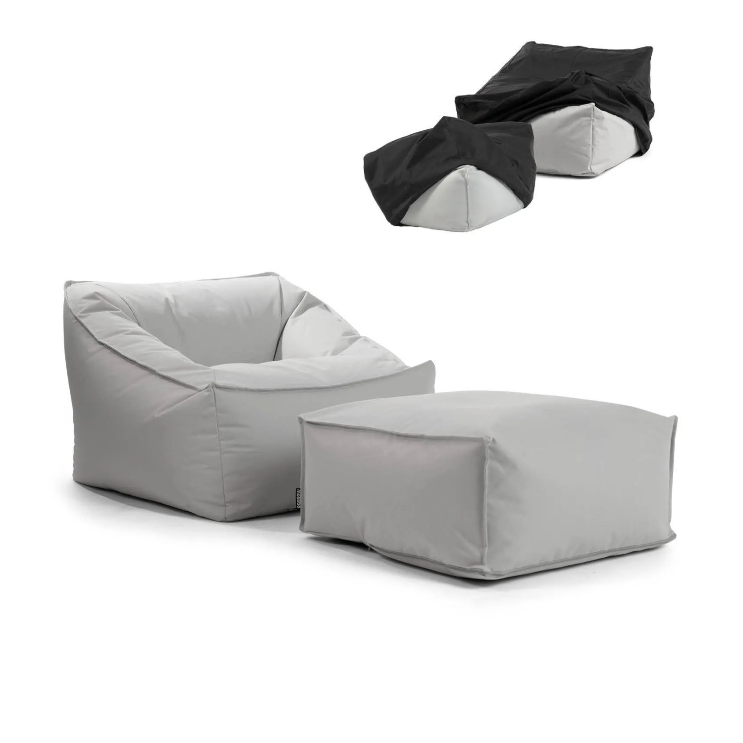 mokebo Gartensessel mit Pouf Der Sunnyboy Bean Bag mit Füllung oder Outdoor Sitzsack mit Hocker und Schutzhülle in Khaki