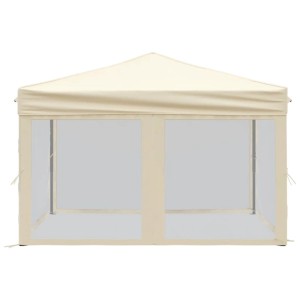Faltbares, creme-farbenes Partyzelt 3x3 m mit Seitenwänden für Outdoor-Events.