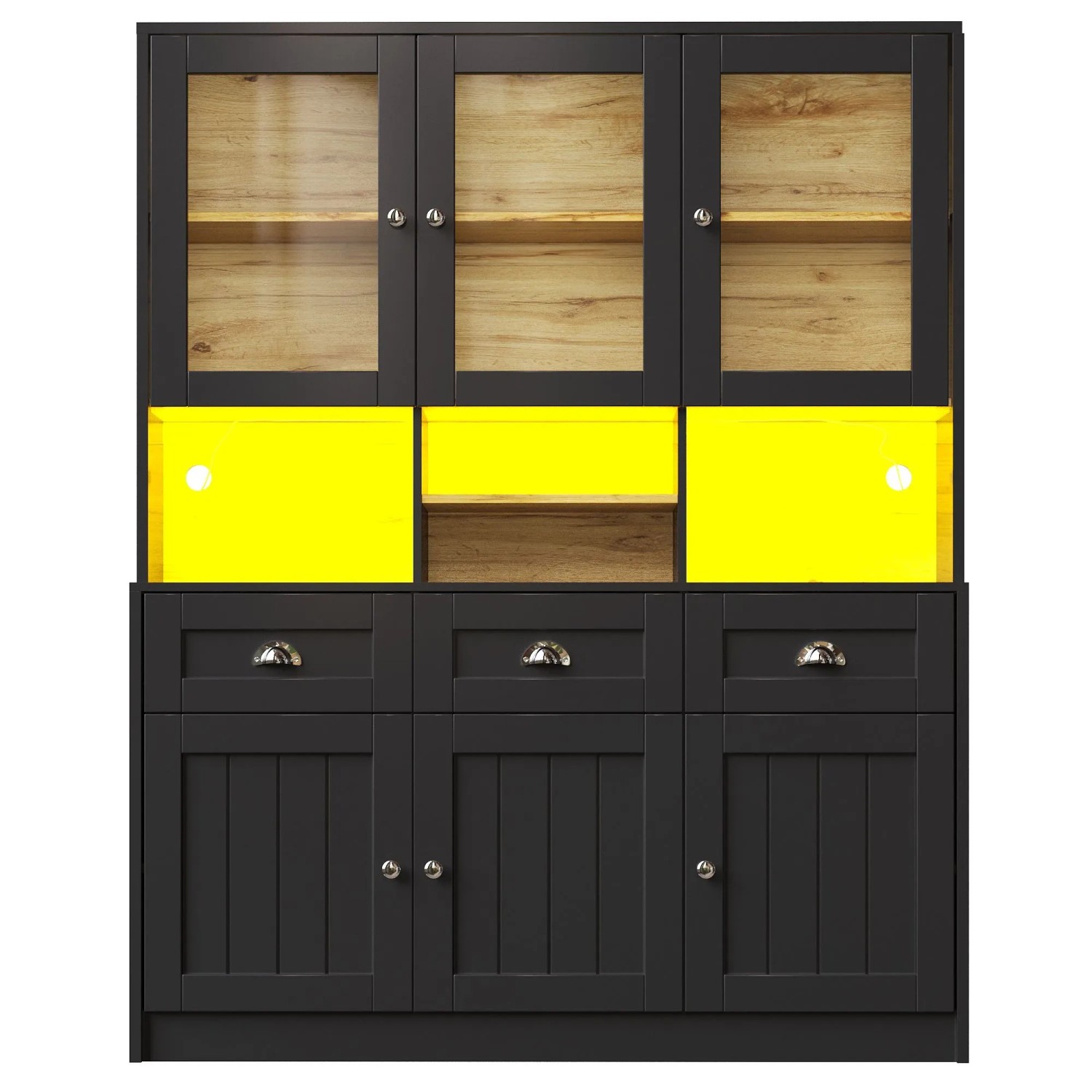 Merax Küchenschrank 140x40x175 cm Weiß Schwarz Verstellbare Ablagen LED