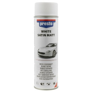 Presto Rallye Weiss Seidenmatt Spraydose, 500 ml, für Lackreparaturen und Karosseriearbeiten.