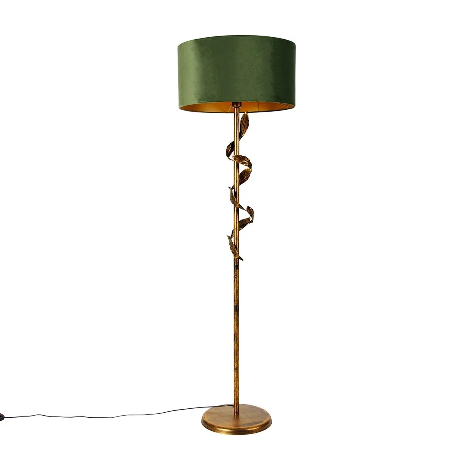 QAZQA Vintage Stehlampe Antik Gold mit Grünem Schirm Linden