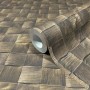 Braune Marburg Vliestapete mit geflochtenen 3D-Rechtecken im modernen Design.