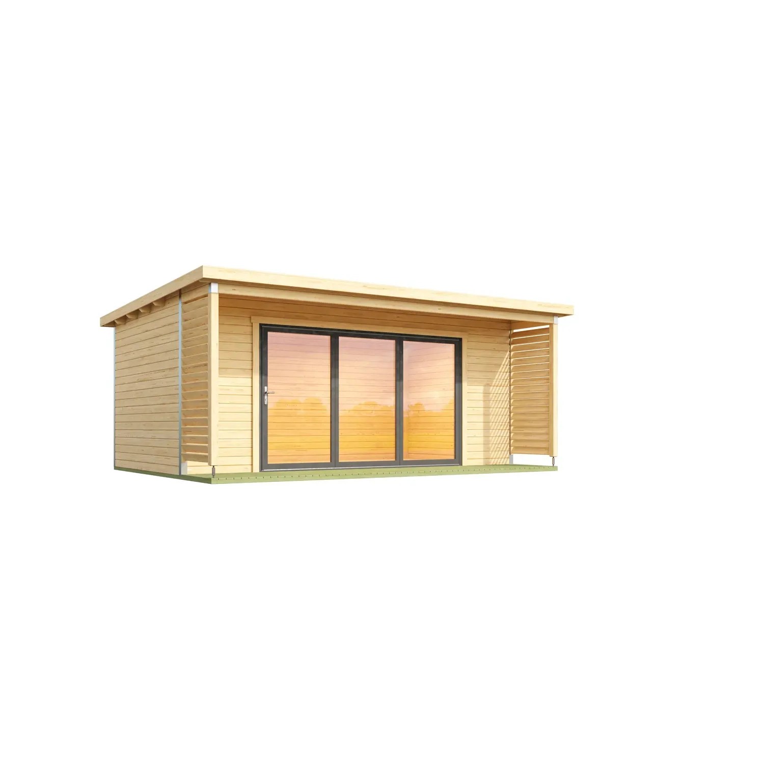 Lasita Maja Gartenhaus Liverpool 3 Natur aus unbehandeltem Holz mit großzügigem Dachüberstand.