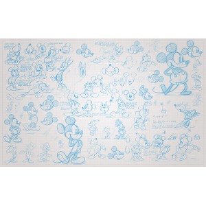 Komar Vlies Fototapete mit Mickey Mouse Skizzen in Blau auf weißem Hintergrund, 400x250 cm.