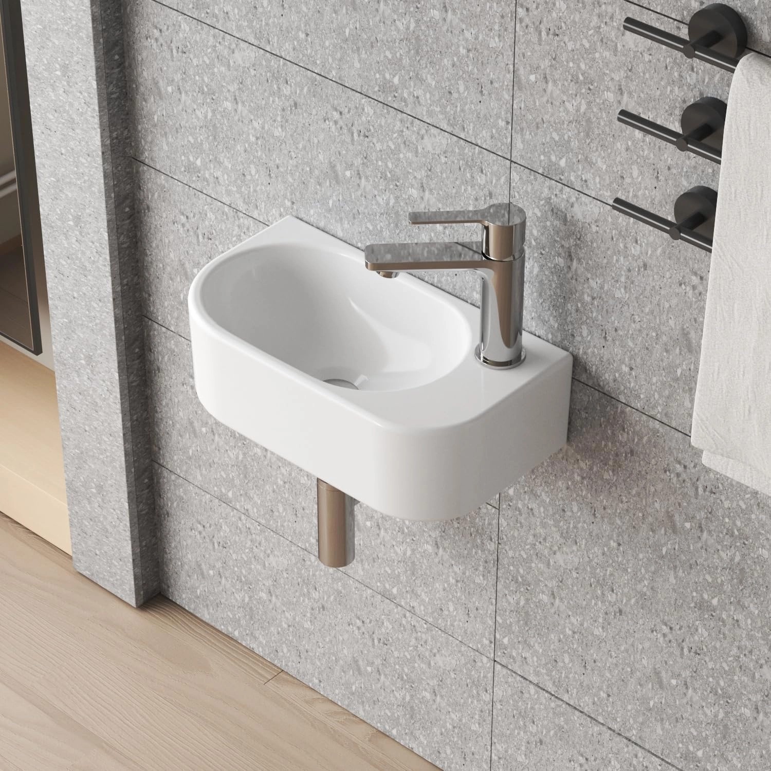 Weißes Aquabatos Handwaschbecken für Gäste-WC, Aufsatzwaschbecken mit Hahnloch, 40x21,5x10,5 cm.