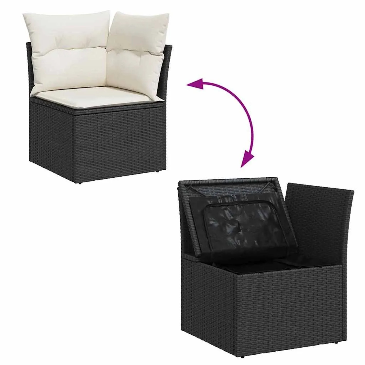 9-teiliges, braunes vidaXL Garten-Sofa-Set aus Rattan mit Kissen, mit Stauraum unter der Sitzfläche.