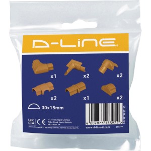 D-Line Kabelkanal Zubehör-Set, 10-teilig in Holzoptik für 30x15 mm Kabelkanäle.