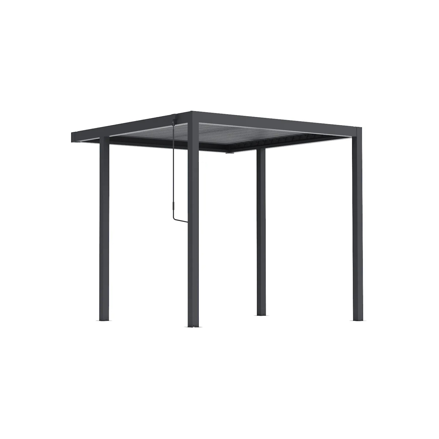Anthrazitfarbene BBQ Pergola mit verstellbarem Lamellendach und stabilen Stahlpfosten für Garten & Terrasse.