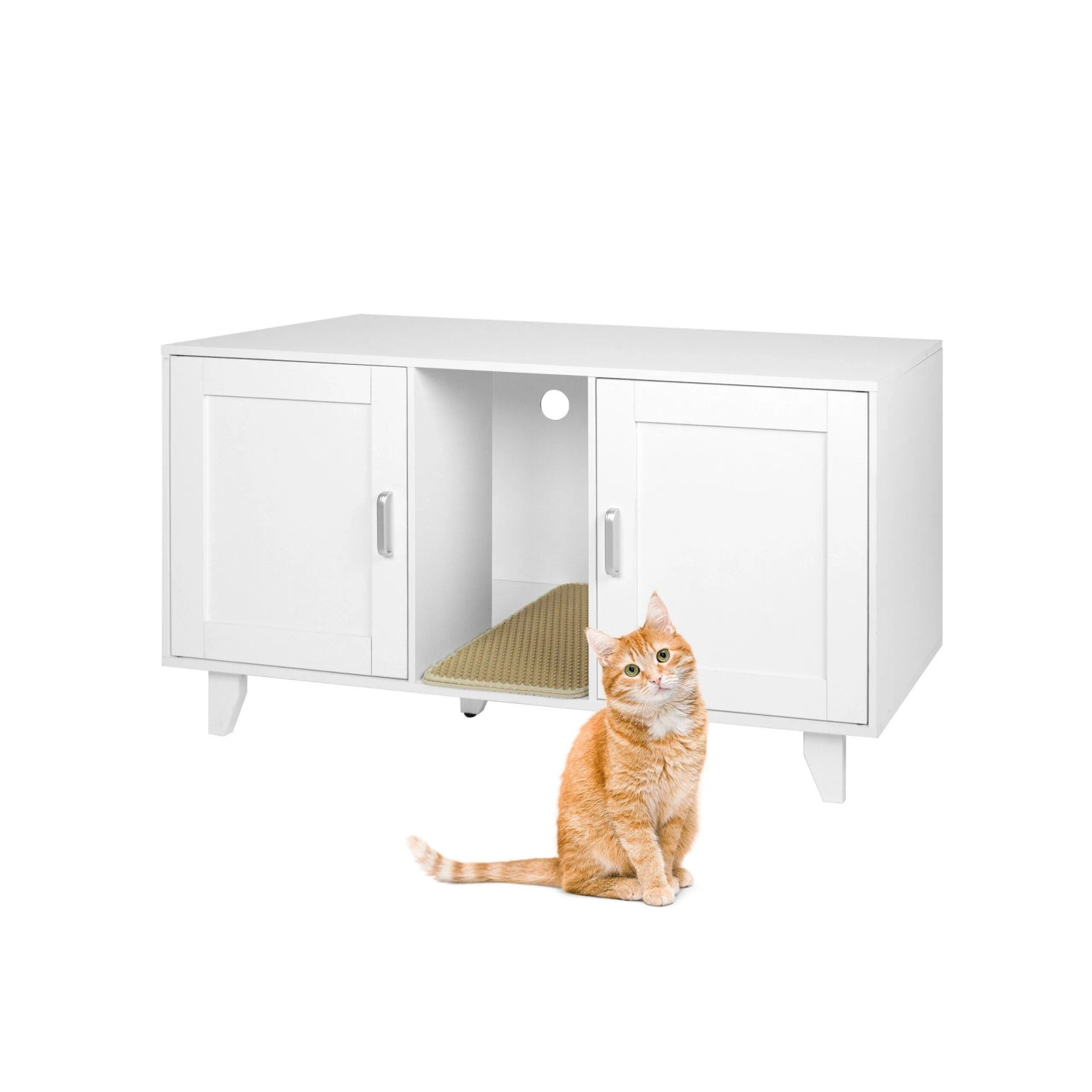 Relaxdays Katzenschrank MDF Holzwerkstoff Eisen Weiß mit 2 Kammern Höhenverstellbar Rutschfest 65 cm x 120 cm x 52 cm 25,2 kg