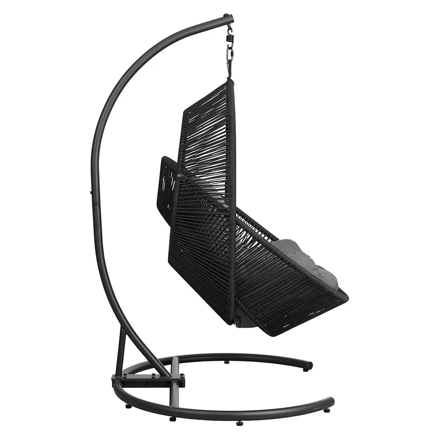 Schwarzer ebuy24 Hängesessel mit grauen Kissen, Teil der Gartenmöbel. Entspannung pur!