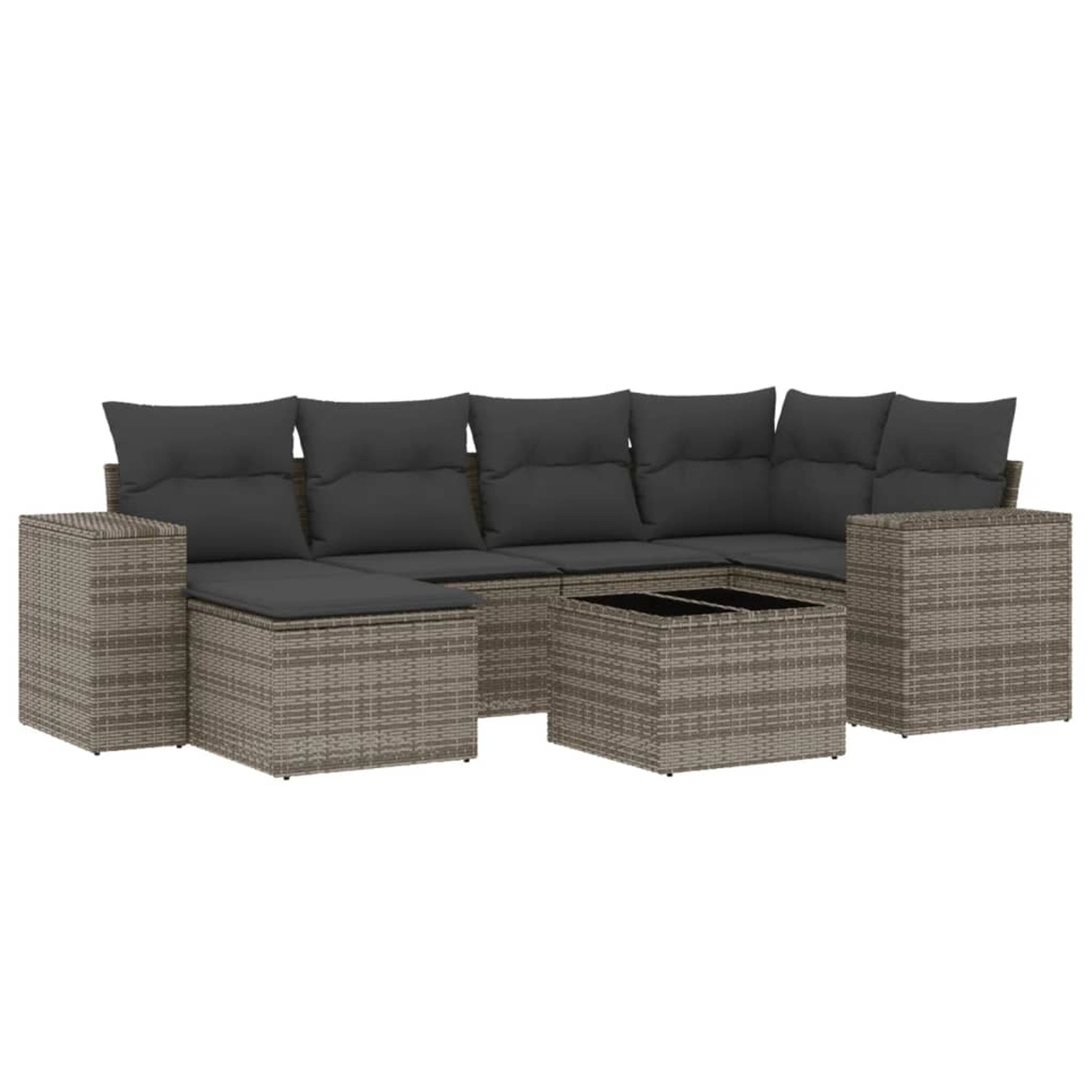 vidaXL 7-Tlg Garten-Sofagarnitur mit Kissen Grau Poly Rattan 3255207 günstig online kaufen