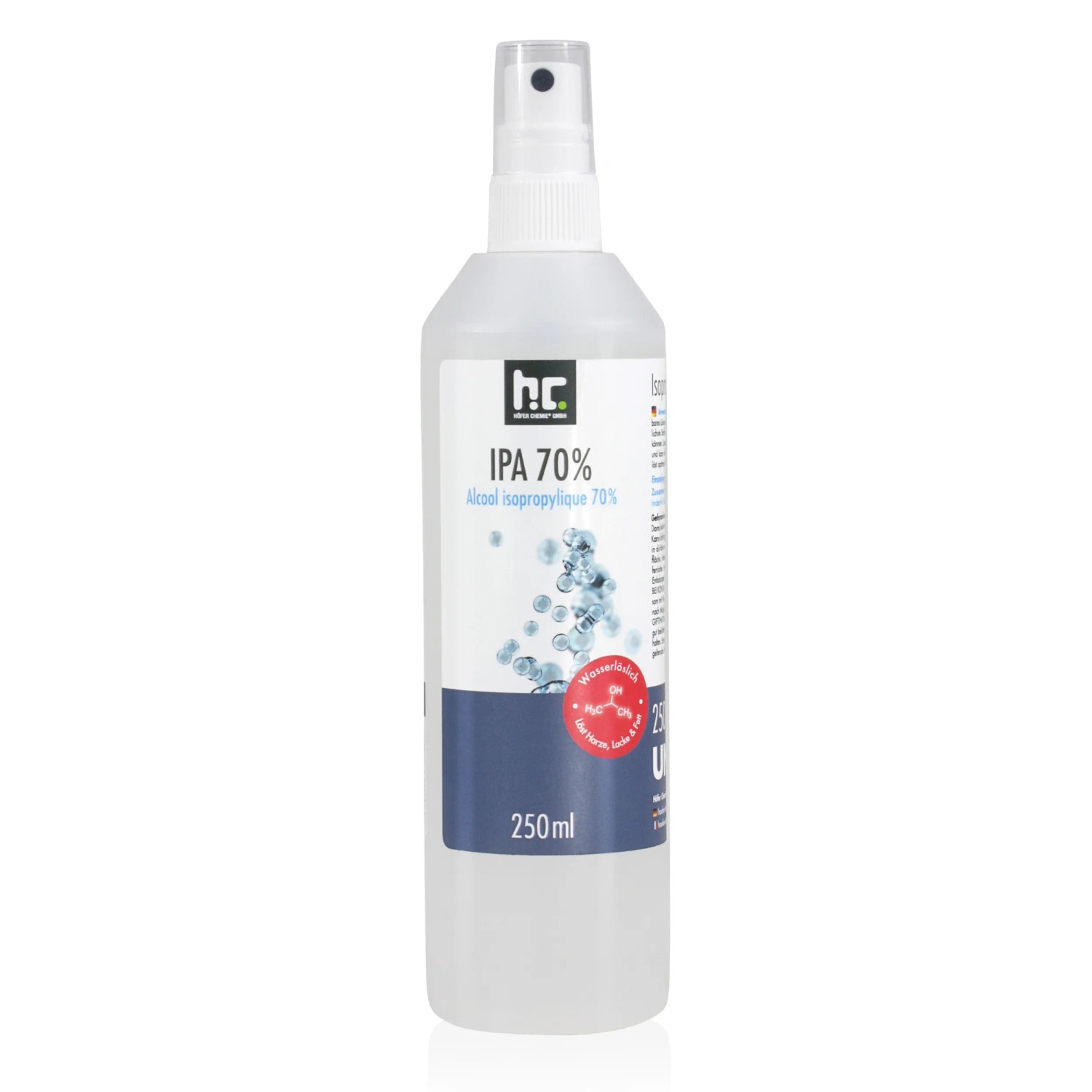 Sprühflasche Höfer Chemie Isopropanol 70%, 250ml, für Reinigung und Desinfektion.