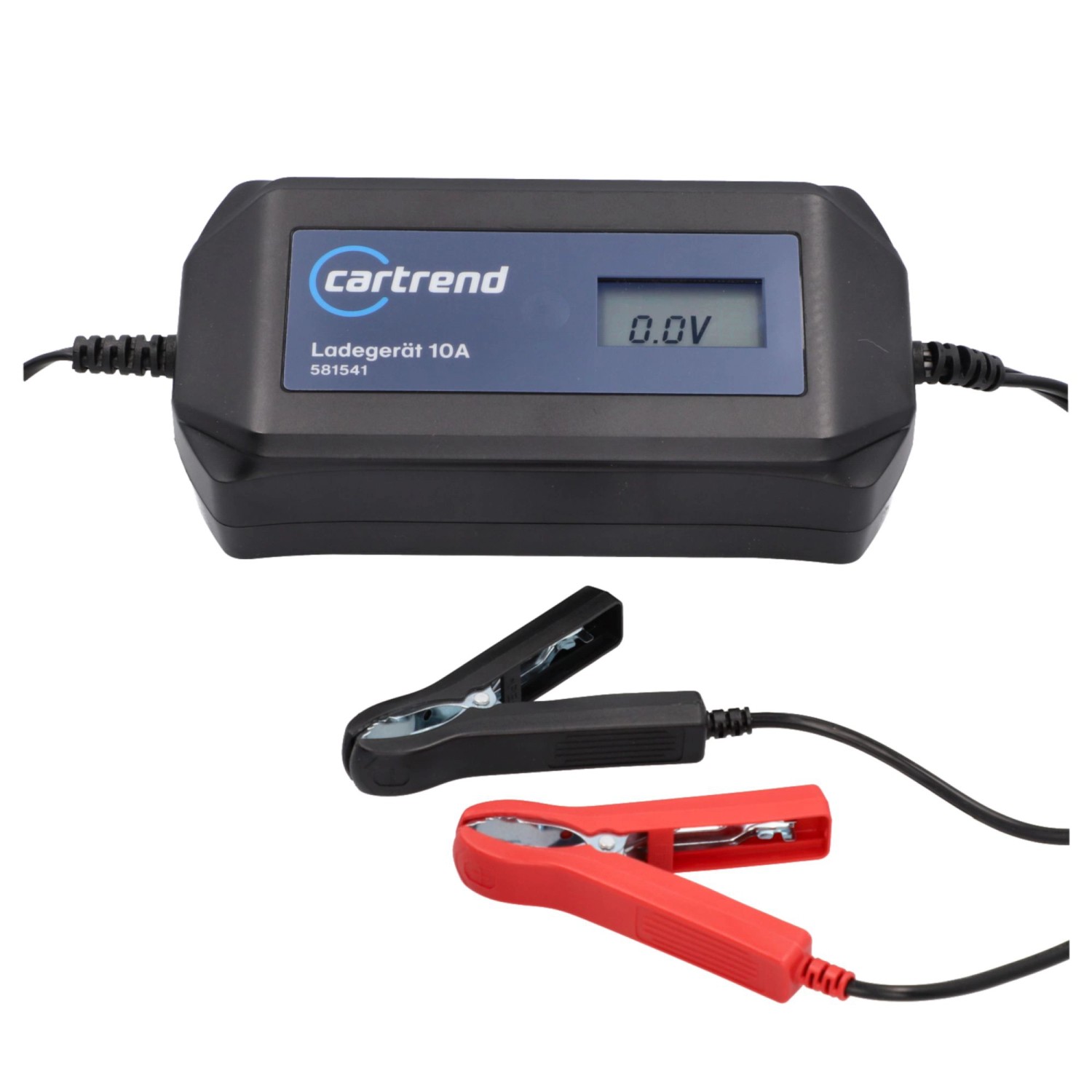 Cartrend Batterieladegerät Mikroprozessor DP 10.1 mit LCD-Display und Polklemmen.
