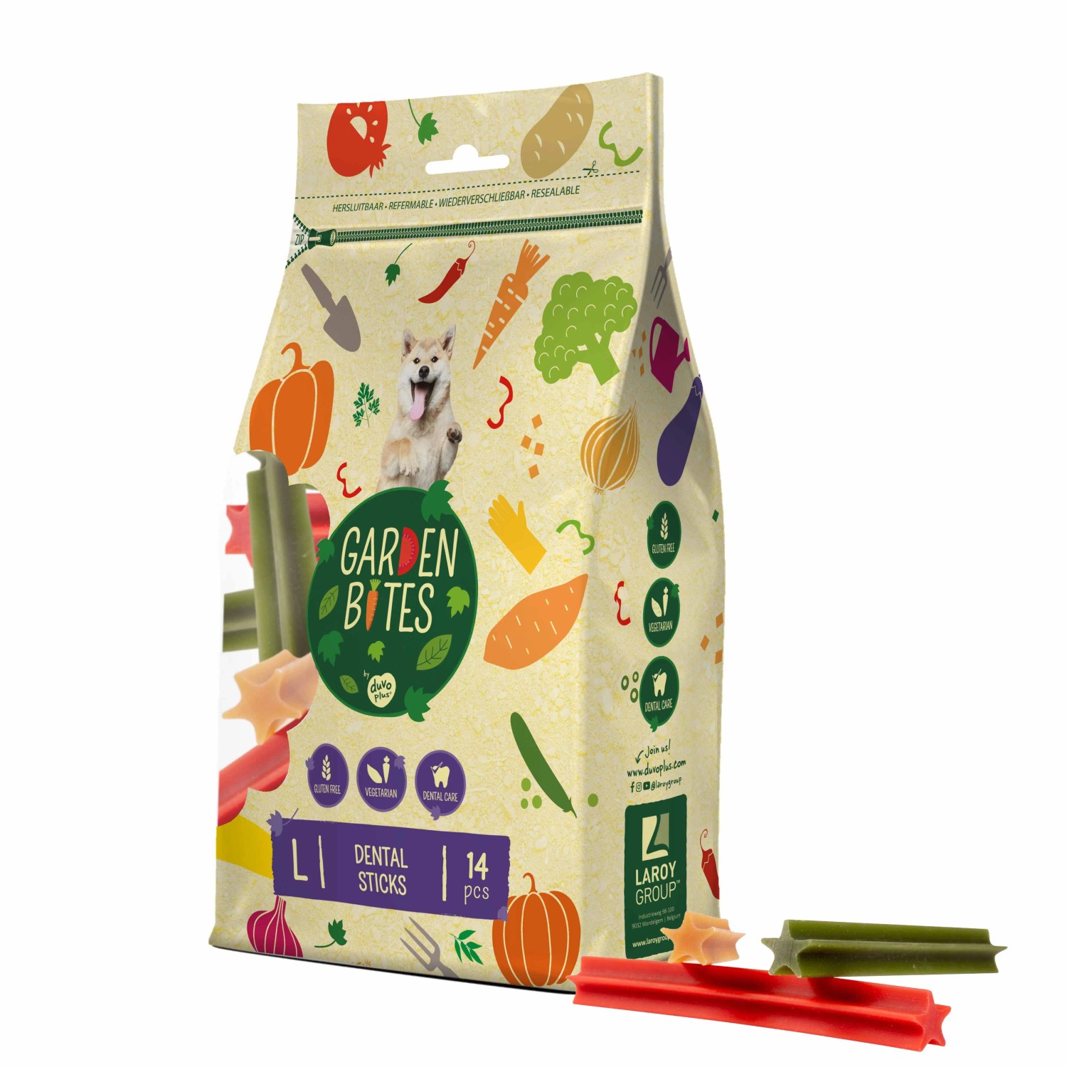 Duvoplus Hunde-Belohnungssnacks Garden Bites Dental Sticks Mehrfarbig L 14 Stk.