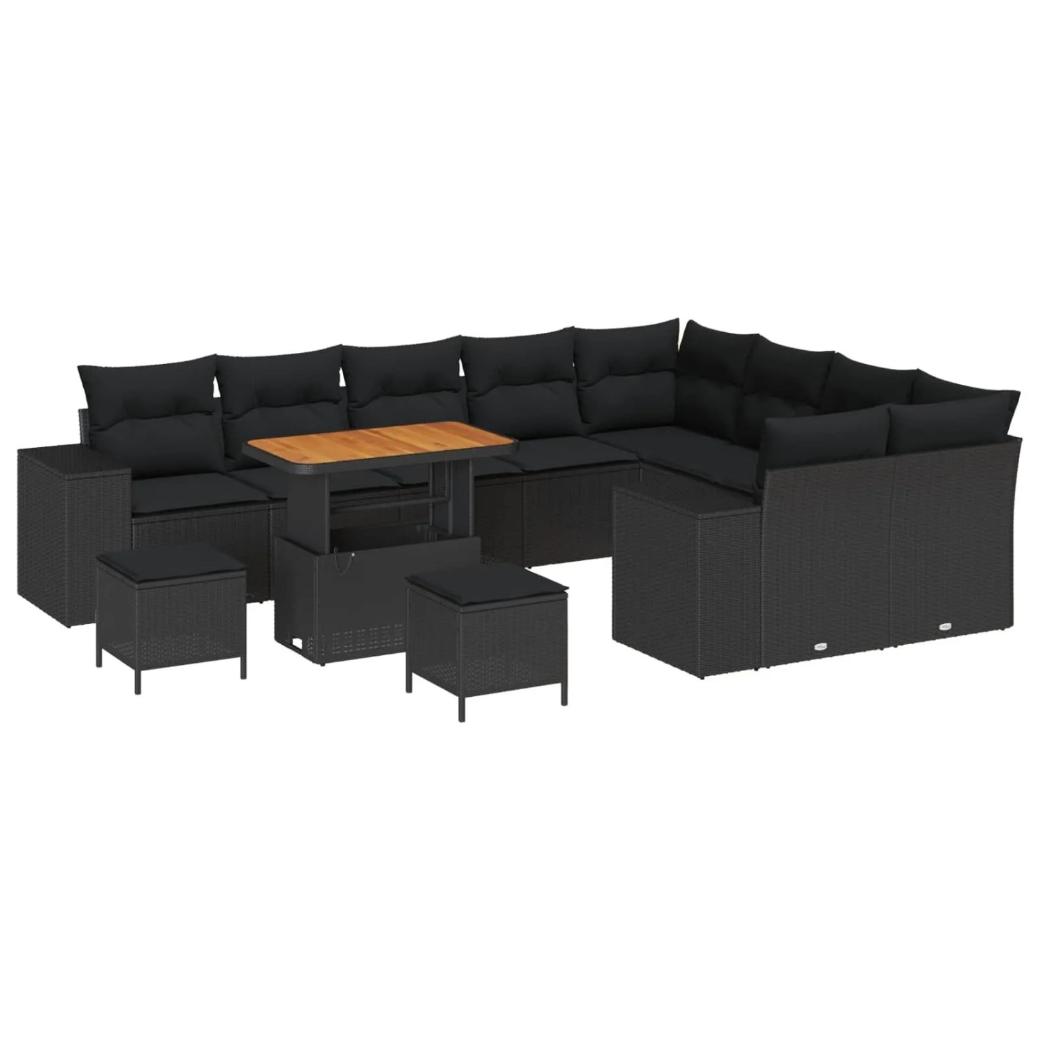 vidaXL Garten-Sofa-Set mit Kissen mit Speicher 12-Tlg Schwarz 3363994