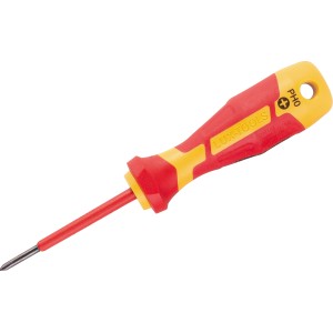 LUX VDE Schraubendreher Professional PH0, rot/gelb, für Kreuzschrauben, mit Aufhängeloch.