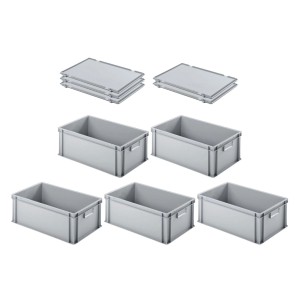 PROREGAL SuperSparSet: 5 graue Euroboxen (38L) mit Deckel, ideal zur Aufbewahrung und Transport.