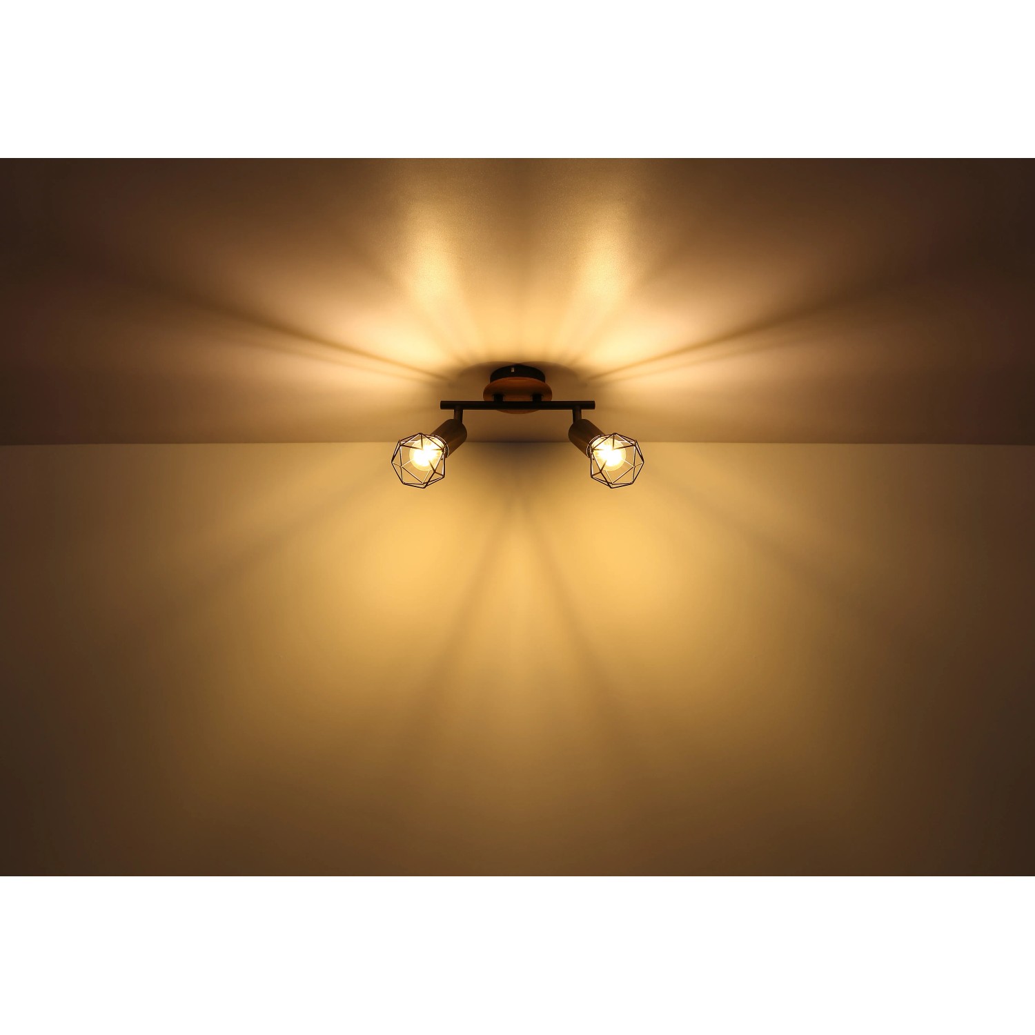 Schwarzer Globo Strahler Xara I, 6-flammig, mit Holzdetails. Moderner Deckenstrahler für Wohnräume.